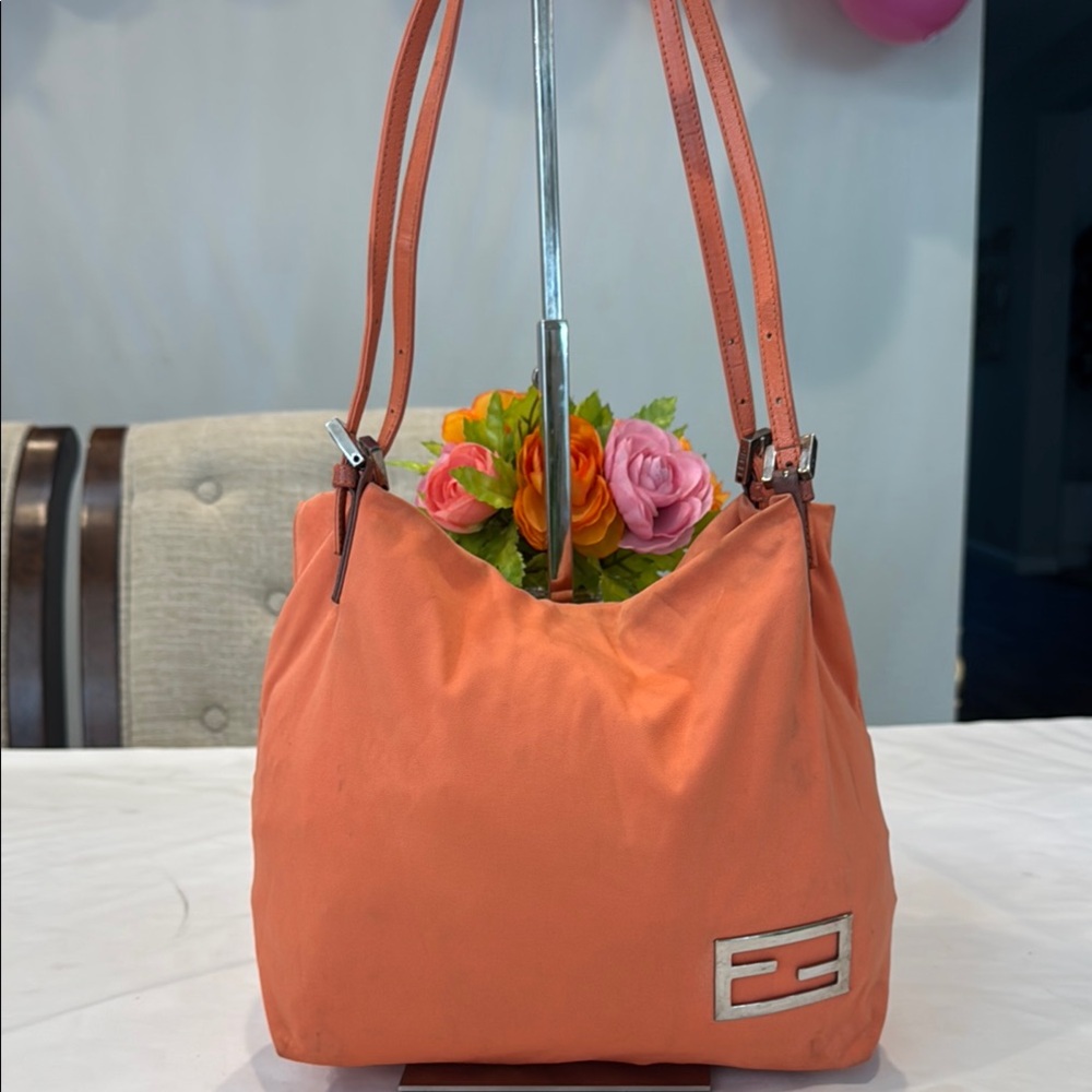 Authentic Fendi Orange Jersey Shoulder bag